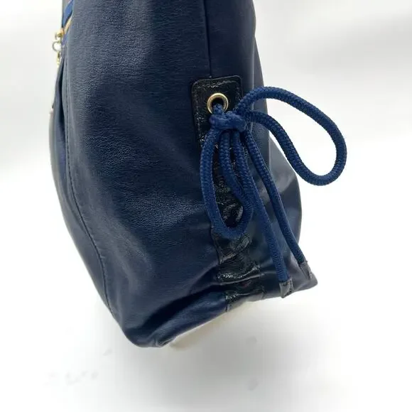 Coach Poppy Leather Tote Bag, Blue, Cinched Sides - Picture 4 of 11